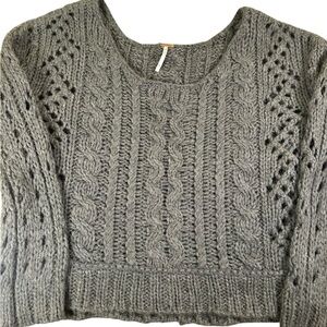 FREE PEOPLE‎ The Fluff Wool Mohair Cable Knit Sweater Gray Size S Cozy Boho